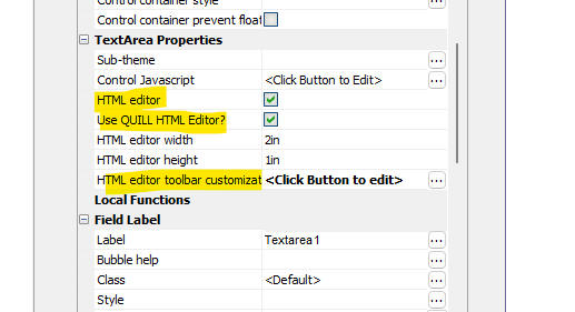 Select Quill in the HTML Editor properties